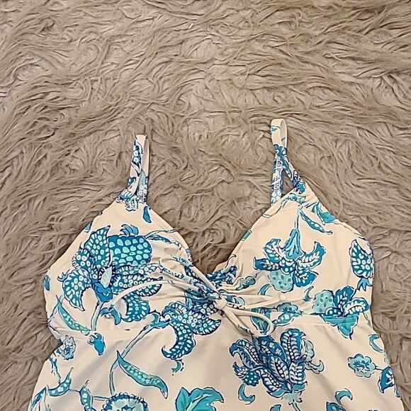 Lands end womens white‎ and teal floral underwire tankini swimsuit top size 6 - Picture 2 of 5